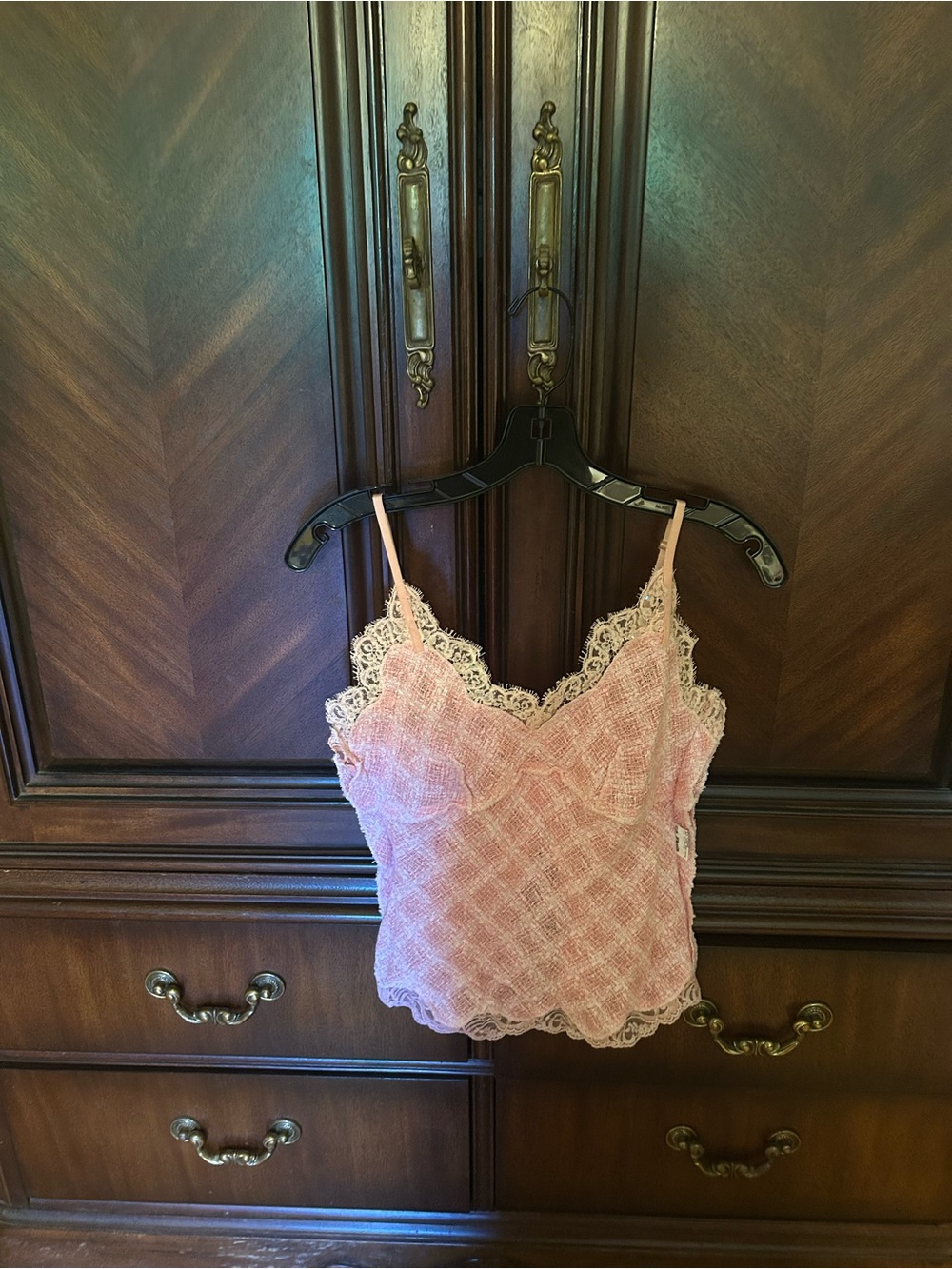 Lace-Trim Pink Tank Top